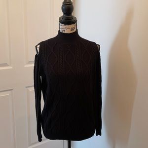 Black cable knit sweater cold shoulder